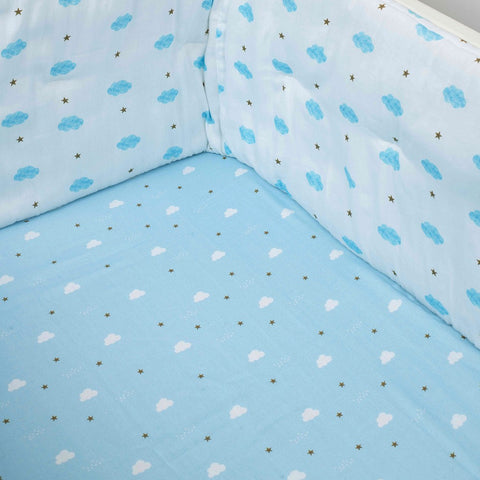 Blue Clouds Theme Organic Fitted Cot Sheet