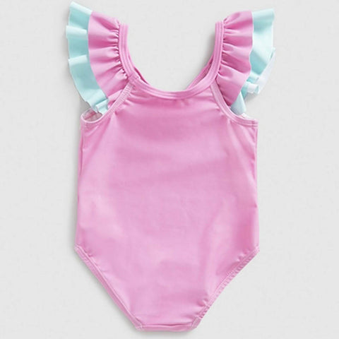 Pink Unicorn Theme Frill Trimmed Swimsuit