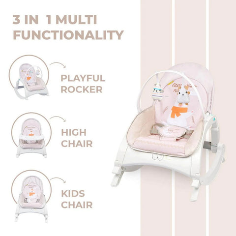3 In 1 Rock N Play Rocker- Adjustable Backrest Recline, Detachable Toy Bar, Soothing Music & Vibration