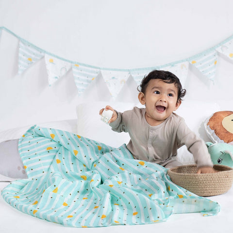 Sea Green Horizon Theme Organic Muslin Swaddles- Set Of 2