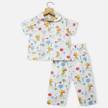 Load image into Gallery viewer, White & Blue Jangal Theme Half Sleeves Night Suit