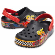 Load image into Gallery viewer, Black & Red Cars Lights Band Clog
