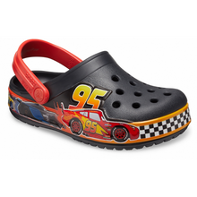 Load image into Gallery viewer, Black & Red Cars Lights Band Clog