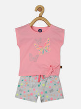 Load image into Gallery viewer, Pink Butterfly Top And Polka Dot Shorts Set