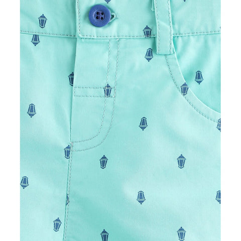 Sea Green Monochrome Printed Cotton Shorts