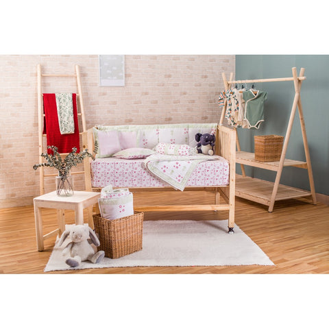 Green Flower Hand Block Printed Cot Bedding Set