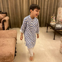 Load image into Gallery viewer, Dark Blue Flower Kurta Pajama Set