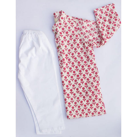 Pink Flower Kurta Pajama Set