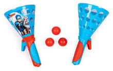 Load image into Gallery viewer, Blue Captain America Printed Click & Catch Twin Ball Game