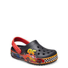 Load image into Gallery viewer, Black & Red Cars Lights Band Clog