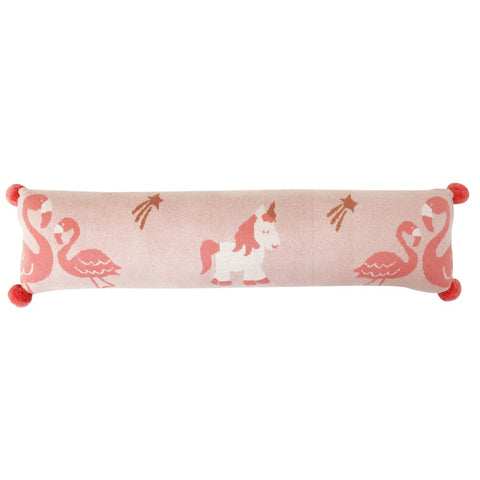 Dinosaur & Unicorn Flamingo Theme Long Cushion Cover With Cushion- Green & Pink