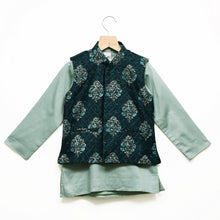 Load image into Gallery viewer, Sea Green Kurta Pajama With Nehru Jacket And Dupatta