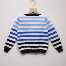 Load image into Gallery viewer, Blue And White Striped V- Neck Sweatshirt