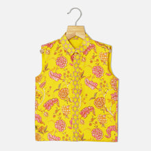 Load image into Gallery viewer, Yellow Floral Nehru Jacket With Kurta & Pyjama