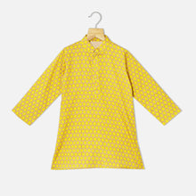 Load image into Gallery viewer, Yellow Floral Nehru Jacket With Kurta & Pyjama