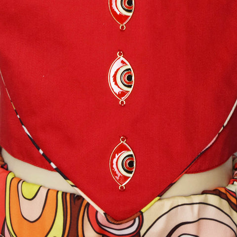 Red Evil Eye Heart Crop Top With Satin Ghaghra