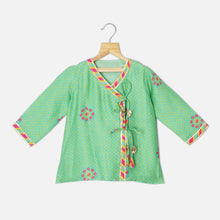 Load image into Gallery viewer, Green Bandhani Angrakha Kurta With Leheria Dhoti Set