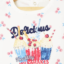 Load image into Gallery viewer, White Graphic Printed Top With Denim Raw Hem Skirt