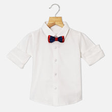 Load image into Gallery viewer, White Textured Full Sleeves Shirt With Bow Tie