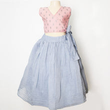 Load image into Gallery viewer, Pink Angrakha Style Choli With Powder Blue Lehenga Set