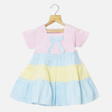 Load image into Gallery viewer, Blue Striped Printed Tiered Half Sleeves Frock