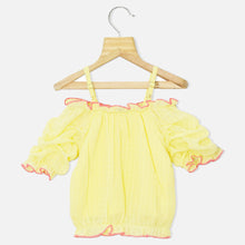 Load image into Gallery viewer, Chiffon Off Shoulder Crop Top- Yellow,Blue & Green