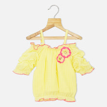 Load image into Gallery viewer, Chiffon Off Shoulder Crop Top- Yellow,Blue & Green