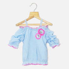 Load image into Gallery viewer, Chiffon Off Shoulder Crop Top- Yellow,Blue & Green