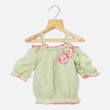 Load image into Gallery viewer, Chiffon Off Shoulder Crop Top- Yellow,Blue & Green