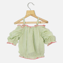 Load image into Gallery viewer, Chiffon Off Shoulder Crop Top- Yellow,Blue & Green