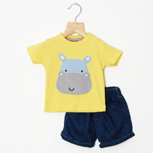 Load image into Gallery viewer, Mustard Applique Half Sleeves T-Shirt With Denim Short