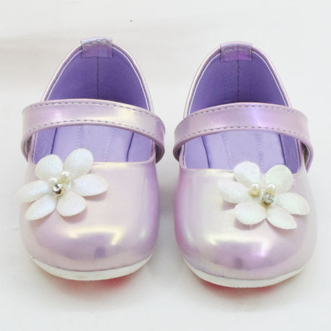 Holographic Velcro Closure Ballerina With Flower Embellished- Green & Purple