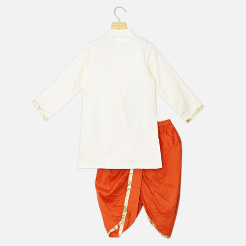 Shrinathji Embroidered Kurta With Orange Dhoti