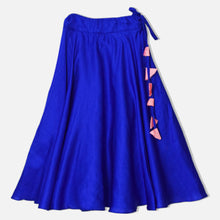 Load image into Gallery viewer, Pink Eye Embroidered Wrapped Blazer With Blue Skirt