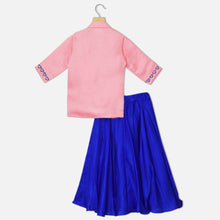 Load image into Gallery viewer, Pink Eye Embroidered Wrapped Blazer With Blue Skirt