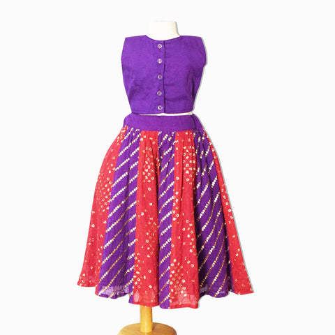 Red And Purple Sequins Kali Ghagra Set