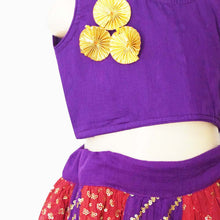Load image into Gallery viewer, Red And Purple Sequins Kali Ghagra Set