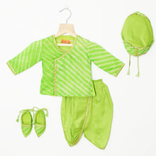 Load image into Gallery viewer, Green Leheriya Angrakha Kurta With Dhoti Jamna Set