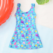 Load image into Gallery viewer, Blue Polka Dots & Fish Theme Sleeveless Swimsuit