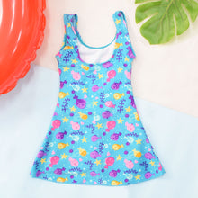 Load image into Gallery viewer, Blue Polka Dots & Fish Theme Sleeveless Swimsuit