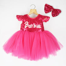 Load image into Gallery viewer, Pink Barbie Embellished Party Frock With Hairband
