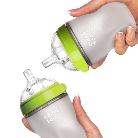 250ml Green Twin Pack Silicone Feeding Bottle