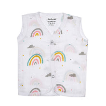 Load image into Gallery viewer, White  Follow The Rainbow Printed Sleeveless Muslin Jabla - Pack Of 2