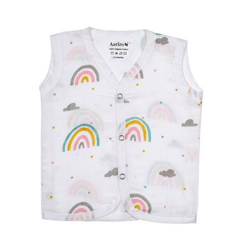 White  Follow The Rainbow Printed Sleeveless Muslin Jabla - Pack Of 2