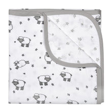 Load image into Gallery viewer, Light Grey Counting Sheep Theme Reversible Muslin Blanket