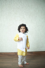 Load image into Gallery viewer, Yellow Square Printed Kurta Pyjama With Thread Work Koti Jacket
