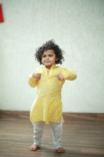 Load image into Gallery viewer, Yellow Square Printed Kurta Pyjama With Thread Work Koti Jacket