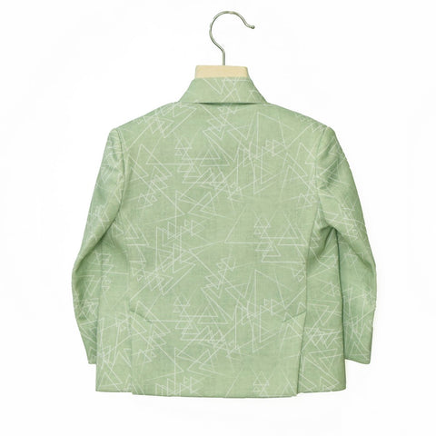 Pastel Green Geometric Printed Blazer With BlacK T-Shirt