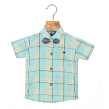 Load image into Gallery viewer, Blue Plaid Checked Shirt With White Shorts & Bow Tie