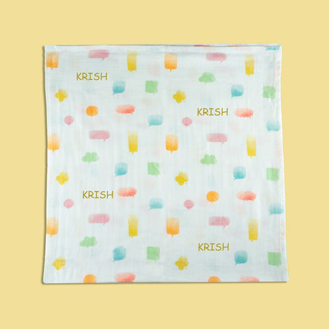 Yellow Speech Bubbles & Heart Organic Muslin Swaddles- Set Of 2